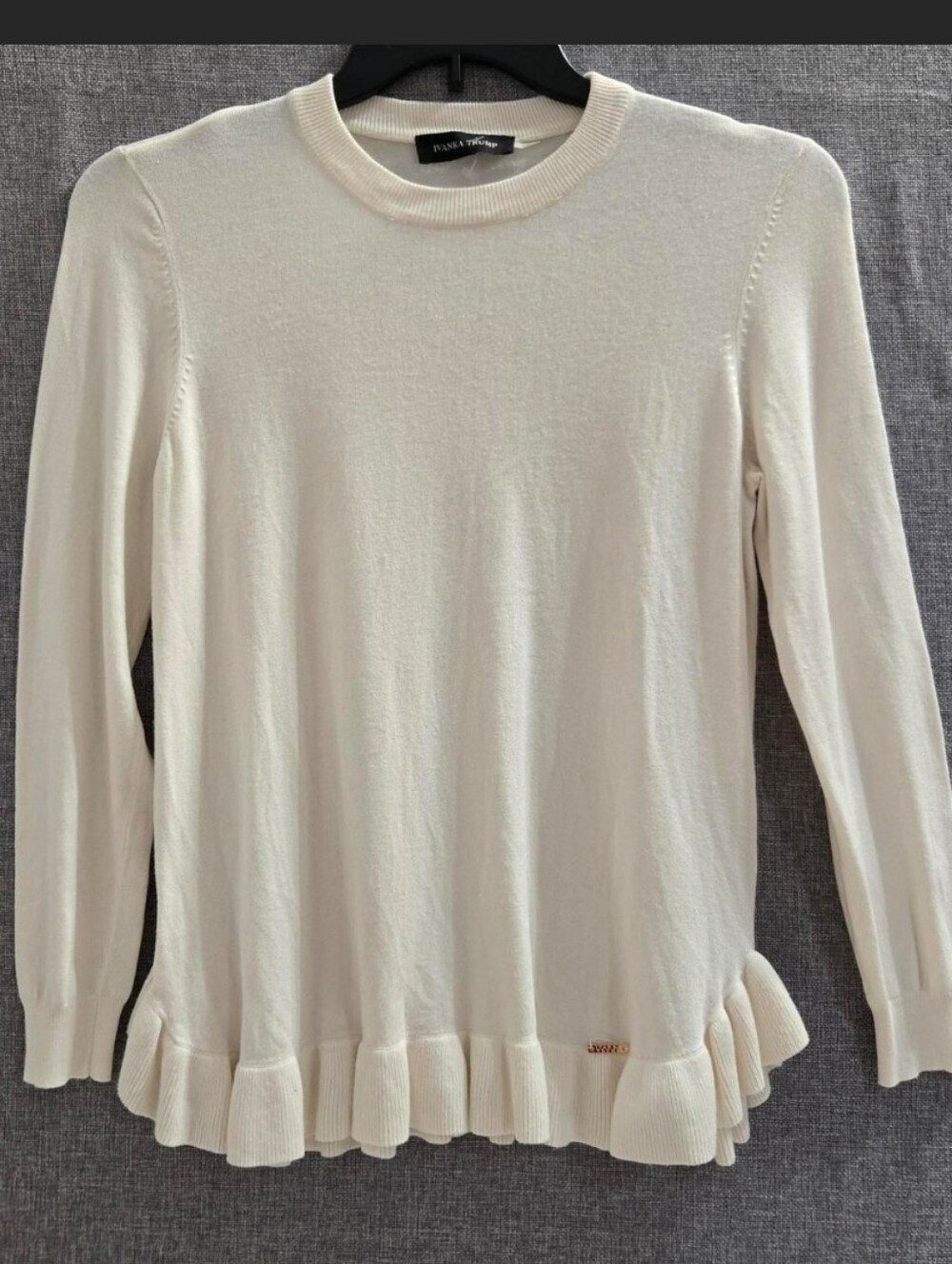 White Ruffle-Hem Crewneck Sweater